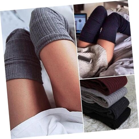 PartyKindom Cute Socks for Women Thick Warm Wool Stockings above Knee Socks for Girls Grey in Kuwait