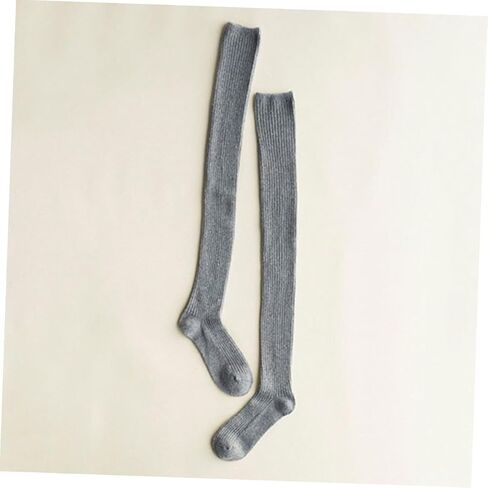 PartyKindom Cute Socks for Women Thick Warm Wool Stockings above Knee Socks for Girls Grey in Kuwait