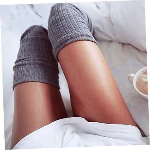 PartyKindom Cute Socks for Women Thick Warm Wool Stockings above Knee Socks for Girls Grey in Kuwait