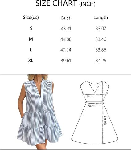 Women Stripe Sleeveless Tiered Dress V-Neck Shirt Dress Casual Fresh for Brunch in Kuwait