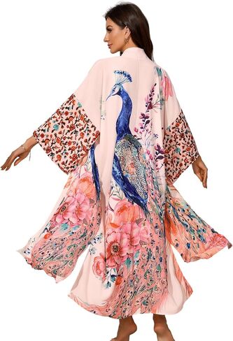 Swimsuit Coverup for Women Beach Kimonos Bikini Cover Ups for Swimwear Printed Flowy Summer Vacation Boho Bathing Suit in Saudi Arabia
