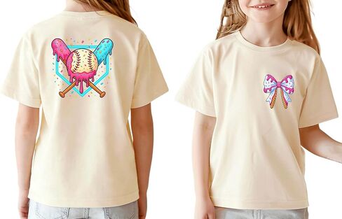 Kids Little Girls Baseball Shirt Short Sleeve Coquette Bow Ice Cream Front Back Both Sides Print T-Shirt Top in Saudi Arabia
