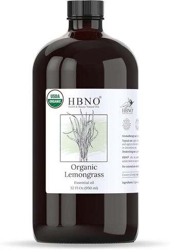 HBNO Organic Lemongrass Essential Oil - 32 oz (950ml) Large Size - Ideal for Shampoos, Conditioners, Mouth Washes, Face wash, Lotions, and Skin Care Products. in Kuwait