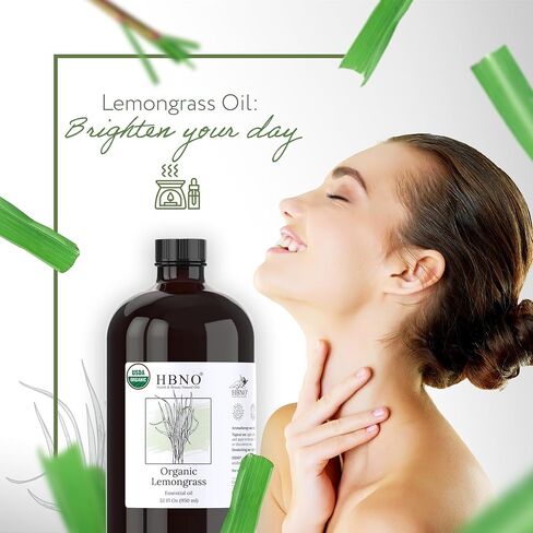 HBNO Organic Lemongrass Essential Oil - 32 oz (950ml) Large Size - Ideal for Shampoos, Conditioners, Mouth Washes, Face wash, Lotions, and Skin Care Products. in Kuwait