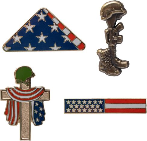 Memorial Day 4pcs Pin Set: Folded Flag, Cross, Flag, Boots in Saudi Arabia