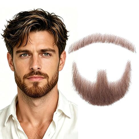 Fake Beard 100% Human Hair Full Hand Tied Realistic Fake Mustache Lace Invisible Fake Mustache Halloween Dressing Men Makeup Entertainment/Drama/Party/Cosplay (Black) in Kuwait