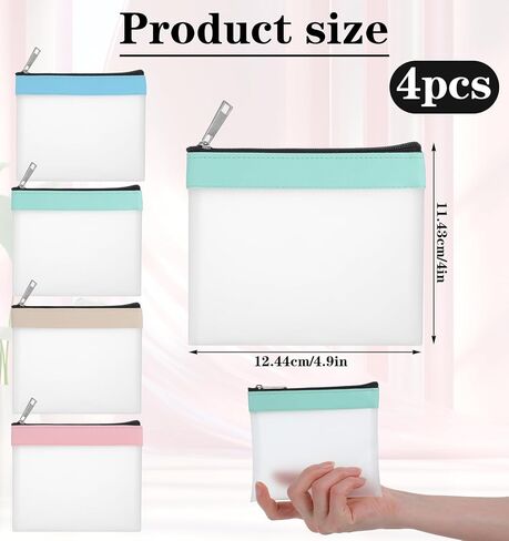 4 Pcs Small Clear Zipper Pouch, Clear Coin Purse with Zipper Closure, 4.9 x 4.5 Inch Synthetic Pouch (Multicolor) in Saudi Arabia