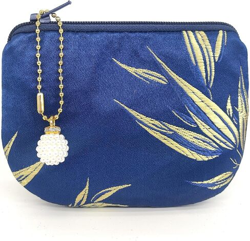 Handmade Coin Purse Women Rosary Pouch Brocade Zipper Wallet Silk Jewelry Bag - Navy in Saudi Arabia