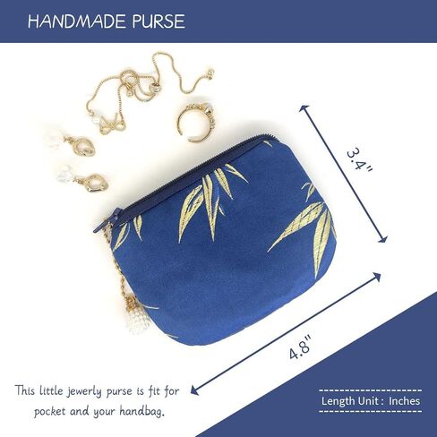 Handmade Coin Purse Women Rosary Pouch Brocade Zipper Wallet Silk Jewelry Bag - Navy in Saudi Arabia