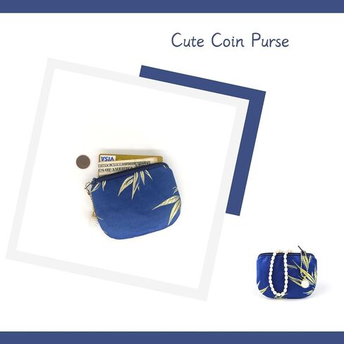 Handmade Coin Purse Women Rosary Pouch Brocade Zipper Wallet Silk Jewelry Bag - Navy in Saudi Arabia