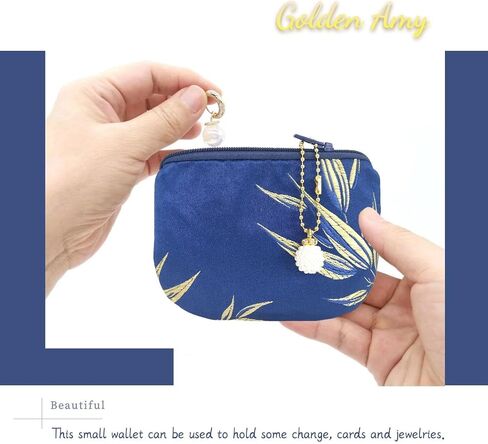 Handmade Coin Purse Women Rosary Pouch Brocade Zipper Wallet Silk Jewelry Bag - Navy in Saudi Arabia