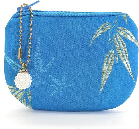 Handmade Coin Purse Women Rosary Pouch Brocade Zipper Wallet Silk Jewelry Bag - Navy in Saudi Arabia