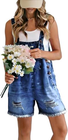 utcoco Denim Overall Shorts for Women 2026 Summer Casual Distressed Ripped Jean Shortalls Romper in Kuwait