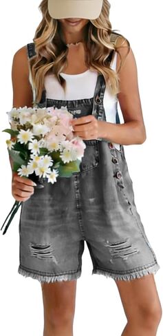 utcoco Denim Overall Shorts for Women 2026 Summer Casual Distressed Ripped Jean Shortalls Romper in Kuwait