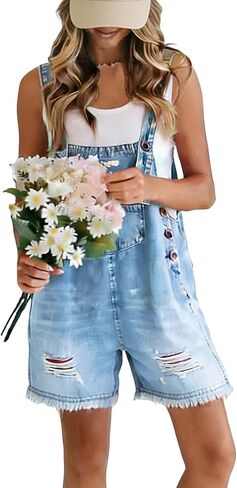 utcoco Denim Overall Shorts for Women 2026 Summer Casual Distressed Ripped Jean Shortalls Romper in Kuwait