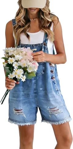utcoco Denim Overall Shorts for Women 2026 Summer Casual Distressed Ripped Jean Shortalls Romper in Kuwait