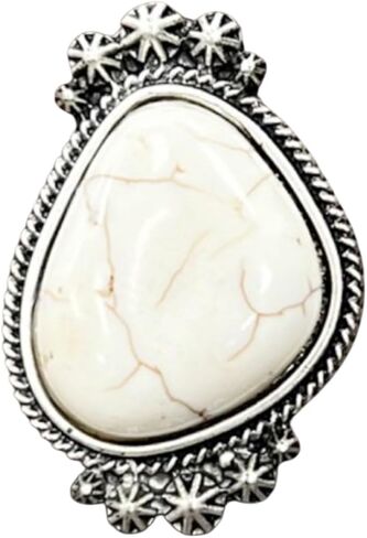 Big! 1.5" Long White Turquoise Adjustable Ring, Brass Dual Band 750263 in Kuwait