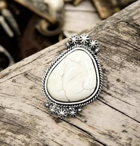 Big! 1.5" Long White Turquoise Adjustable Ring, Brass Dual Band 750263 in Kuwait
