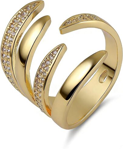 HZMAN 14K Gold Plated Hypoallergenic Adjustable Open Rings for Women, Sparkling Cubic Zirconia Statement Fashion Jewelry for Daily Wear Party Anniversary Birthday Gift for Her in Kuwait