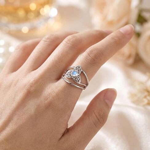 witches knot 925 Sterling Silver Moonstone Celtic Knot Ring for Women, Vintage Infinity Band, Handcrafted Boho Jewelry, Gift for Her, Size 6-10 in Saudi Arabia