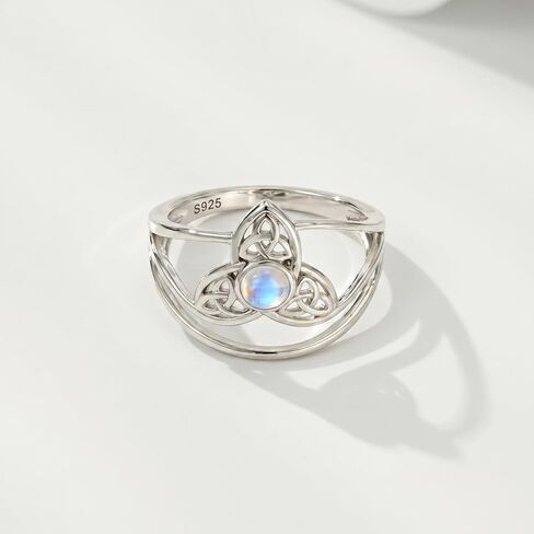 witches knot 925 Sterling Silver Moonstone Celtic Knot Ring for Women, Vintage Infinity Band, Handcrafted Boho Jewelry, Gift for Her, Size 6-10 in Saudi Arabia