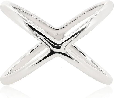 SOVATS 925 Sterling Silver Criss Cross X Long Ring for Women - Rhodium Plated X Band Statement Ring - Nickel-Free Minimalist Fashion Jewelry - Comes in Sizes 5-9 - Elegant Everyday Accessory in Saudi Arabia