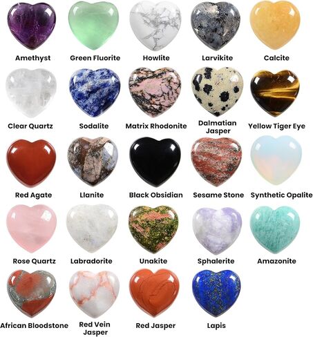 Assorted Gemstone Mini 20mm Heart Healing Palm Crystal Pocket Stone Mini Heart Worry Stone Set Rock Collection Box (Pack of 24) in Kuwait
