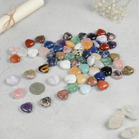 Assorted Gemstone Mini 20mm Heart Healing Palm Crystal Pocket Stone Mini Heart Worry Stone Set Rock Collection Box (Pack of 24) in Kuwait