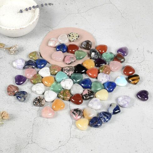 Assorted Gemstone Mini 20mm Heart Healing Palm Crystal Pocket Stone Mini Heart Worry Stone Set Rock Collection Box (Pack of 24) in Kuwait