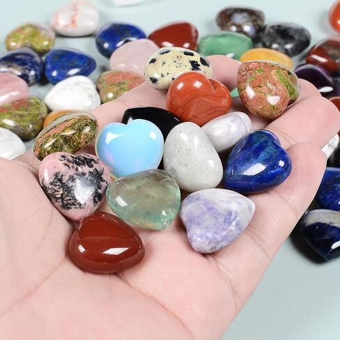 Assorted Gemstone Mini 20mm Heart Healing Palm Crystal Pocket Stone Mini Heart Worry Stone Set Rock Collection Box (Pack of 24) in Kuwait