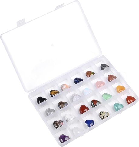Assorted Gemstone Mini 20mm Heart Healing Palm Crystal Pocket Stone Mini Heart Worry Stone Set Rock Collection Box (Pack of 24) in Kuwait