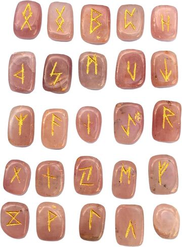 Rose Quartz Rune Stones with Engraved Elder Futhark Alphabet Natural Runes Stones for Wicca Crystals Healing Chakra Reiki in Saudi Arabia
