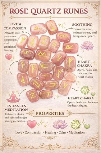 Rose Quartz Rune Stones with Engraved Elder Futhark Alphabet Natural Runes Stones for Wicca Crystals Healing Chakra Reiki in Saudi Arabia