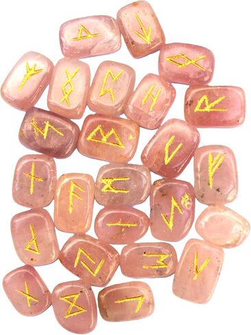 Rose Quartz Rune Stones with Engraved Elder Futhark Alphabet Natural Runes Stones for Wicca Crystals Healing Chakra Reiki in Saudi Arabia