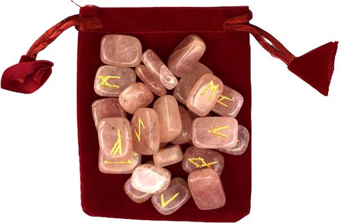 Rose Quartz Rune Stones with Engraved Elder Futhark Alphabet Natural Runes Stones for Wicca Crystals Healing Chakra Reiki in Saudi Arabia