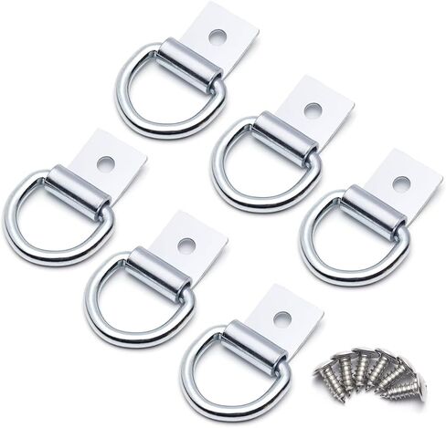 6 Pcs Steel D-Ring Tie Down Anchor Hooks, Zinc-Coated Steel 1/4" Heavy Duty Lashing Rings for Truck Trailer Bed Anchors, Pickup, Warehouse, Garage, Camper, Van, Boats, D Ring with Screws, Galvanized in Kuwait