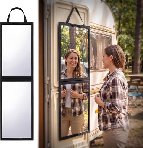 GlikCeil Foldable Portable Full Length Mirror for Dancer, Camping, Travel Black 47.2" x 13.4" Portable Hanging Folding Mirror with Handle for Dance Competition Travel Full Body Backstage Mirrors in Kuwait