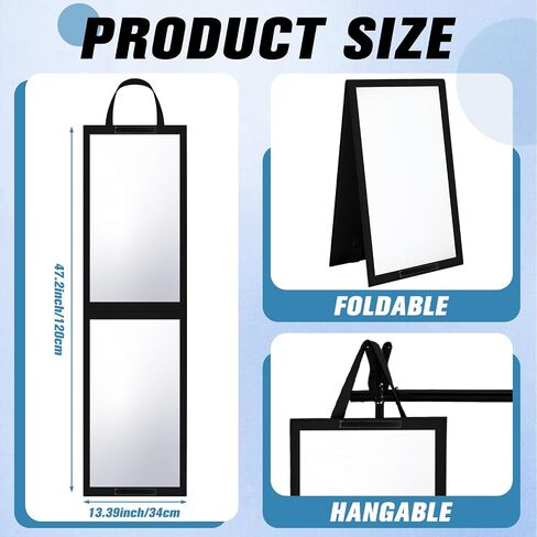 GlikCeil Foldable Portable Full Length Mirror for Dancer, Camping, Travel Black 47.2" x 13.4" Portable Hanging Folding Mirror with Handle for Dance Competition Travel Full Body Backstage Mirrors in Kuwait