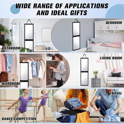 GlikCeil Foldable Portable Full Length Mirror for Dancer, Camping, Travel Black 47.2" x 13.4" Portable Hanging Folding Mirror with Handle for Dance Competition Travel Full Body Backstage Mirrors in Kuwait