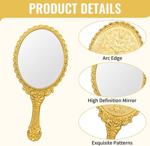 Rainmae 50 Pack Vintage Handheld Mirrors for Makeup, Gold Embossed Floral Portable Princess Mirror with Handle, Decorative Travel Cosmetic Purse Mirror for Women, Party Favors, Classroom in Kuwait