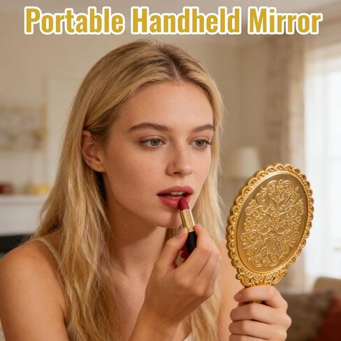 Rainmae 50 Pack Vintage Handheld Mirrors for Makeup, Gold Embossed Floral Portable Princess Mirror with Handle, Decorative Travel Cosmetic Purse Mirror for Women, Party Favors, Classroom in Kuwait