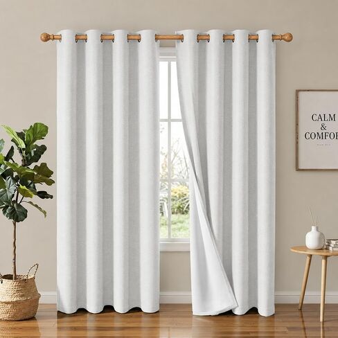 2 Panels 100% Blackout Linen-Textured Curtains, Thick Thermal Insulated Grommet Drapes with Subtle Herringbone Weave, Luxury Decor for Bedroom/Living Room, 54 x 84 Inches, White in Saudi Arabia