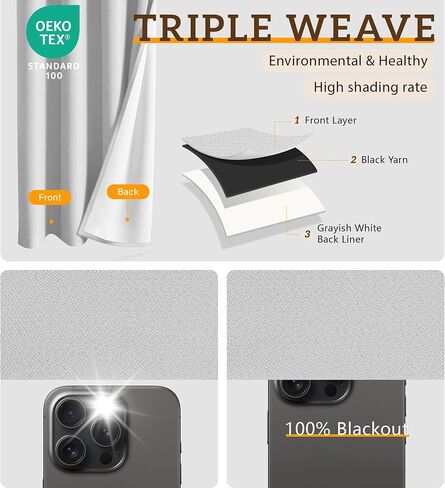 2 Panels 100% Blackout Linen-Textured Curtains, Thick Thermal Insulated Grommet Drapes with Subtle Herringbone Weave, Luxury Decor for Bedroom/Living Room, 54 x 84 Inches, White in Saudi Arabia