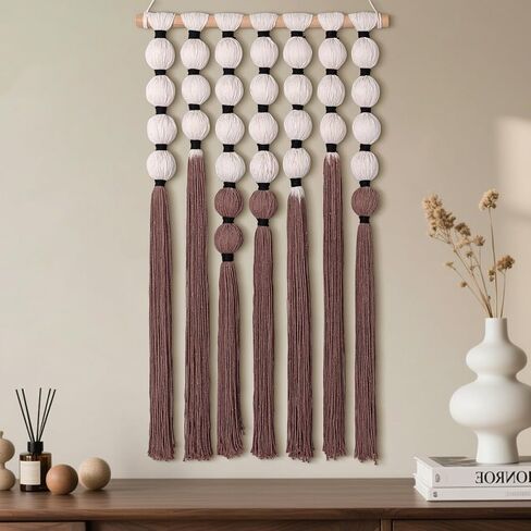 Alynsehom Macrame Wall Hanging, Spherical Cotton Textile Fiber Yarn Tapestry with Tie-Dye Tassels Macrame Wall Art Home Decor for Apartment Dorm Living Room Bedroom Nursery Backdrop 16.5" W x 28" L in Saudi Arabia