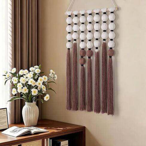 Alynsehom Macrame Wall Hanging, Spherical Cotton Textile Fiber Yarn Tapestry with Tie-Dye Tassels Macrame Wall Art Home Decor for Apartment Dorm Living Room Bedroom Nursery Backdrop 16.5" W x 28" L in Saudi Arabia