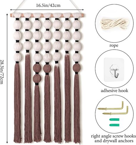 Alynsehom Macrame Wall Hanging, Spherical Cotton Textile Fiber Yarn Tapestry with Tie-Dye Tassels Macrame Wall Art Home Decor for Apartment Dorm Living Room Bedroom Nursery Backdrop 16.5" W x 28" L in Saudi Arabia