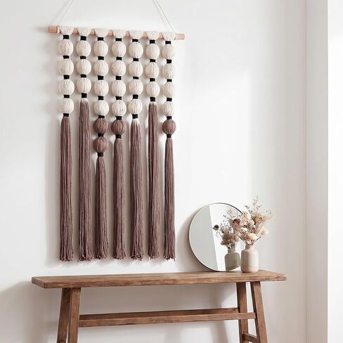Alynsehom Macrame Wall Hanging, Spherical Cotton Textile Fiber Yarn Tapestry with Tie-Dye Tassels Macrame Wall Art Home Decor for Apartment Dorm Living Room Bedroom Nursery Backdrop 16.5" W x 28" L in Saudi Arabia