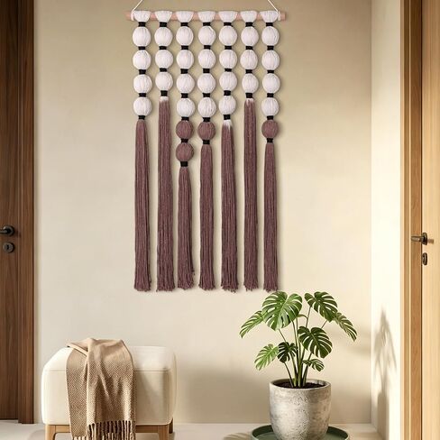 Alynsehom Macrame Wall Hanging, Spherical Cotton Textile Fiber Yarn Tapestry with Tie-Dye Tassels Macrame Wall Art Home Decor for Apartment Dorm Living Room Bedroom Nursery Backdrop 16.5" W x 28" L in Saudi Arabia