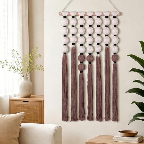 Alynsehom Macrame Wall Hanging, Spherical Cotton Textile Fiber Yarn Tapestry with Tie-Dye Tassels Macrame Wall Art Home Decor for Apartment Dorm Living Room Bedroom Nursery Backdrop 16.5" W x 28" L in Saudi Arabia