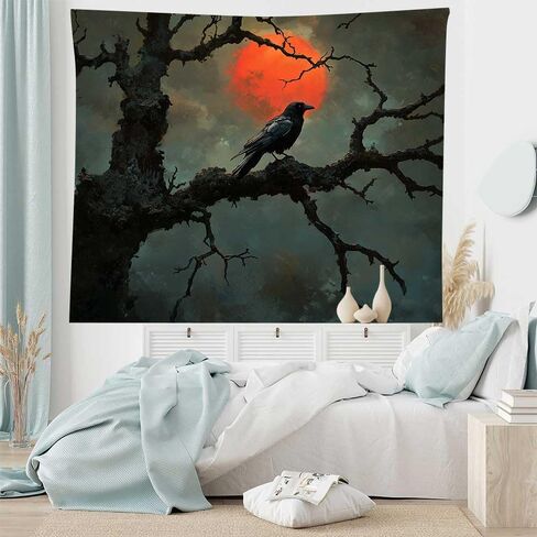 LATETOMT 60x44in Raven Wall Tapestry Dark Tree Bird Art Tapestry Mystical Night Scene Hanging Ideal for Gothic Bedroom Halloween Living Room Decor LTMTAYW002 in Saudi Arabia